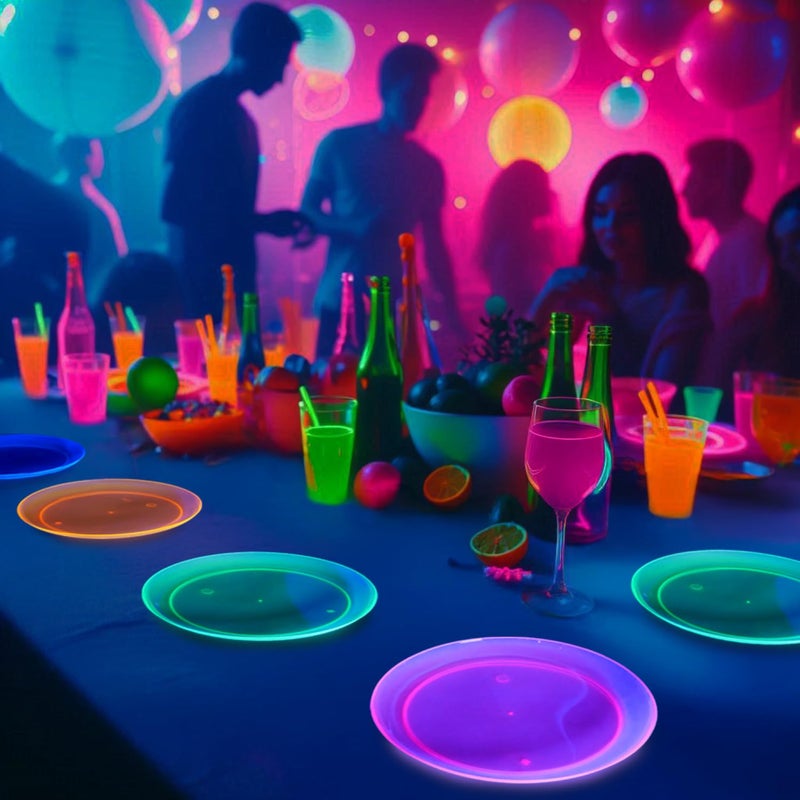 Party Essentials Hard Plastic 9-Inch Round Party/Luncheon Plates, Assorted Neon, 40-Count - Image 4
